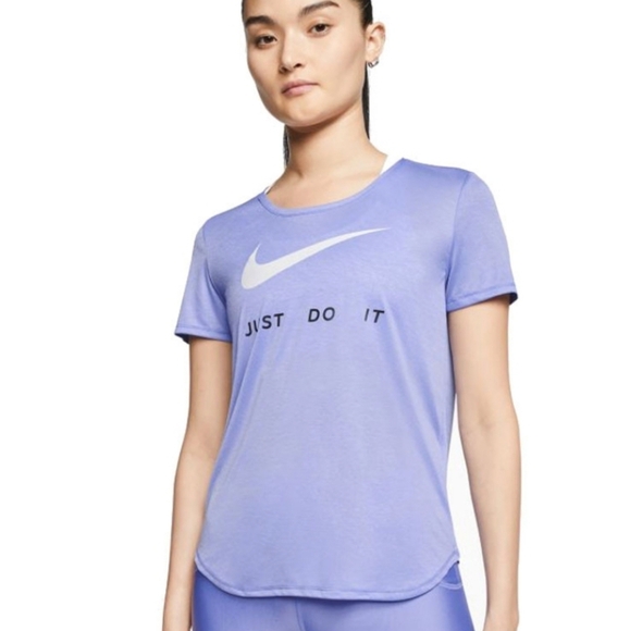 NWOT Nike Dri Fit Purple Just Do It T-Shirt Womens M Purple Faint Stripe Scoop - Picture 1 of 15